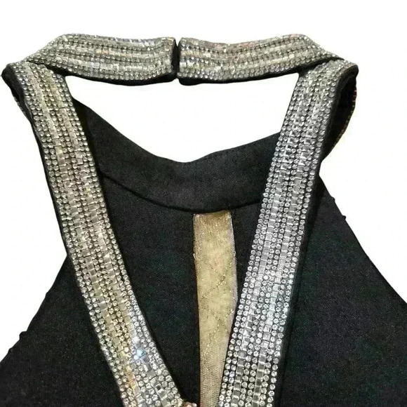 Rhinestone Halter Neck Open Back Mesh Center Gown with Train Size 2 - Picture 7 of 7